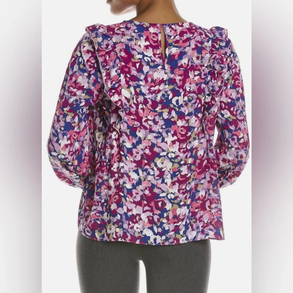 Nanette Lepore Carmine Blouse Ruffles Bold Floral Print NWT - Picture 2 of 10